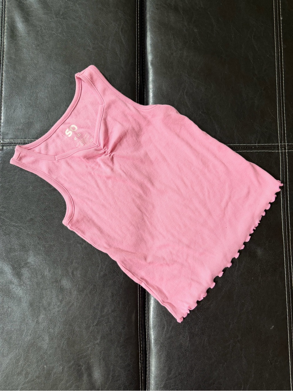 SO - Girl’s Pink Ribbed Tank Top with Lettuce Hem